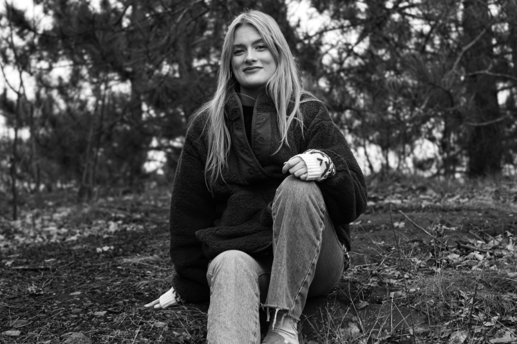 Classmate portrait at Cambrian College in black and white
