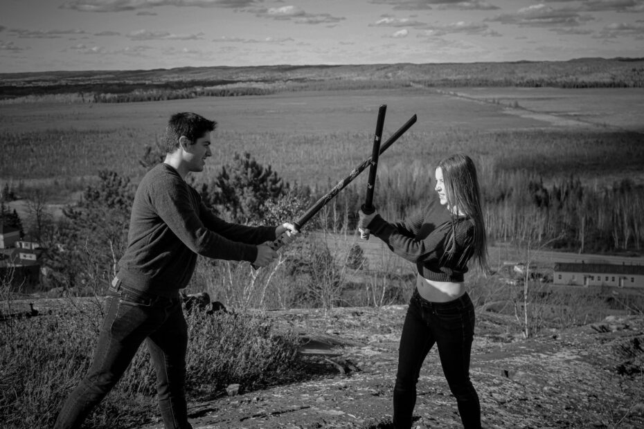 Client photoshoot on Radar Road Hanmer Ontario in black and white